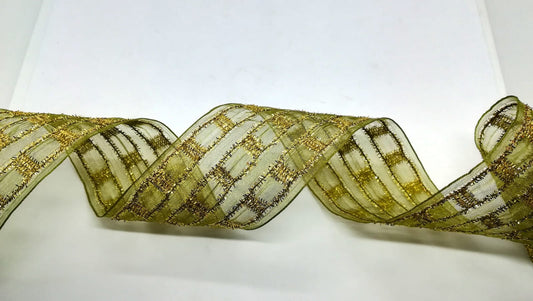 Nastro verde quadri oro H 60 mm