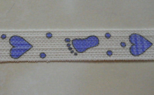 Nastro "Piedini - Cuori - Ciucci" Azzurro H 15 mm