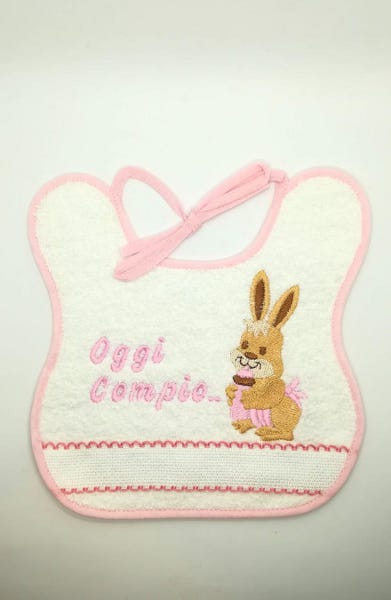 Bavaglino Neonato Spugna "Oggi Compio" Bianco/Rosa