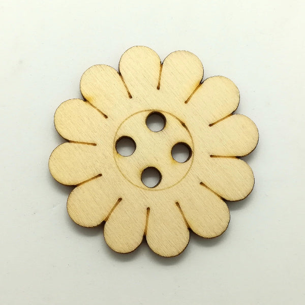 Bottone a fiore in legno naturale (4 misure)