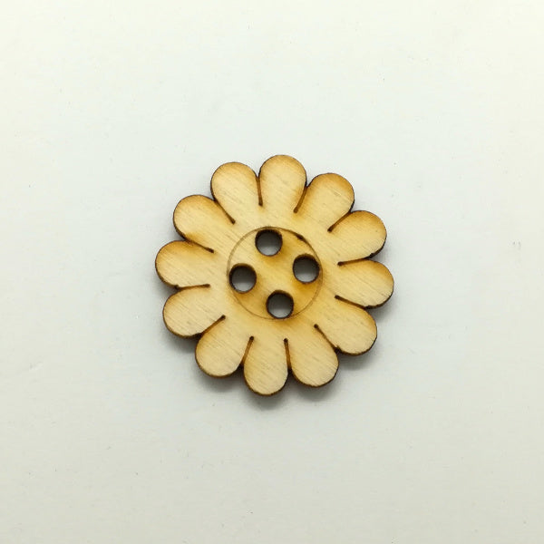 Bottone a fiore in legno naturale (4 misure)