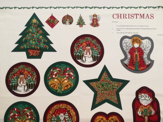 Pannello in tessuto americano stampato con motivi decorativi natalizi da ritagliare, imbottire e cucire