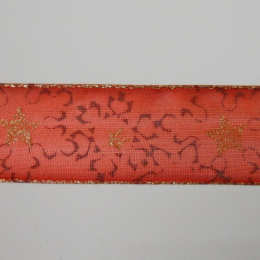 Nastro Organza "Stelline" Rosso/Oro - 25 mm