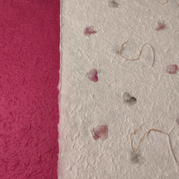 album foto con carta di gelso con inserti floreali "foglie colorate" e dorso in carta di gelso fucsia