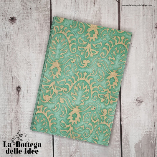 Agenda annuale grande con copertina rivestita in carta Batik "Arabesk" verde acqua