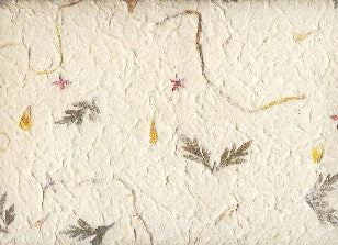 Carta di Gelso con inserti floreali - Petali Gialli, Fiori a stella e Foglie Verdi (A08)