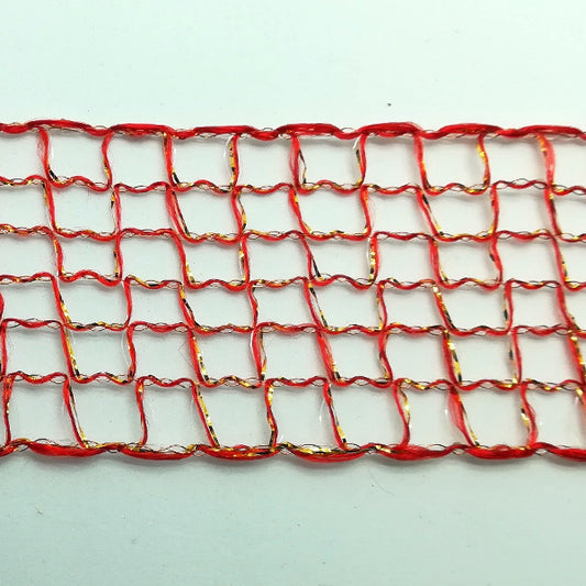 Nastro Rete Rosso e Oro - H 40 mm