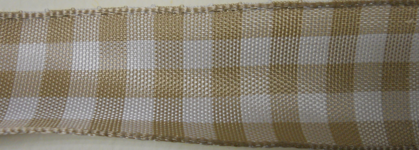 Nastro "Quadri" tortora/bianco  25 mm