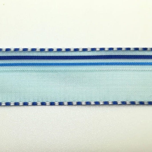 Nastro "Ravenna" organza Azzurro e Blu H 25 mm