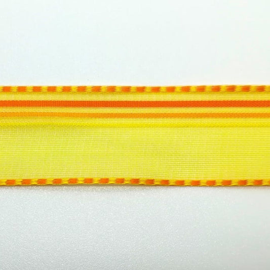 Nastro "Ravenna" organza Giallo e Arancio H 25 mm