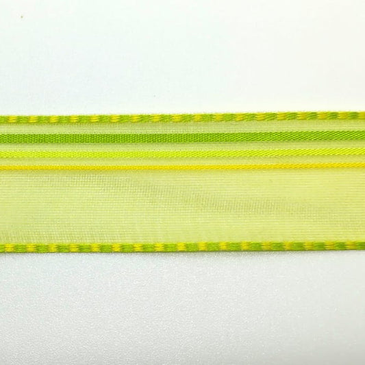 Nastro "Ravenna" organza Verde e Giallo H 25 mm